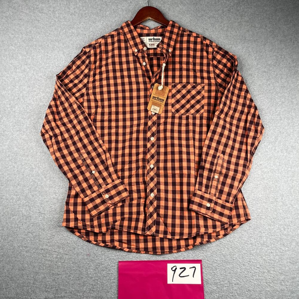 Urban Pipeline Shirt XL Coral Gingham Check Button Up Long Sleeve Mens New NWT